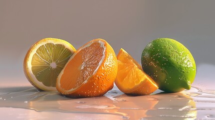 Poster - Wedges of orange lemon and lime and a whole orange