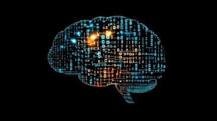 Poster - Digital Brain with Binary Code Visualization