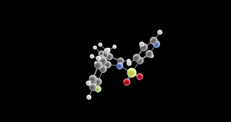 Poster - Vonoprazan molecule, rotating 3D model of voquezna, looped video on a black background