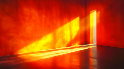 Wall Mural - Sunlight Streaming Through a Doorway in a Red Room