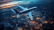 © wiparat - Aerial view of an airplane flying over a connected global network