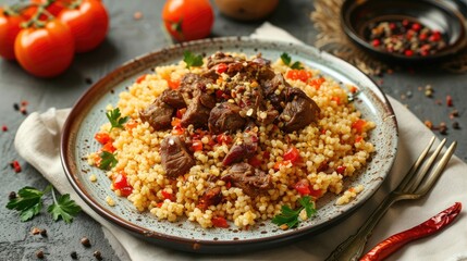 Poster - Bulgur with chicken hearts and dry tomatoes