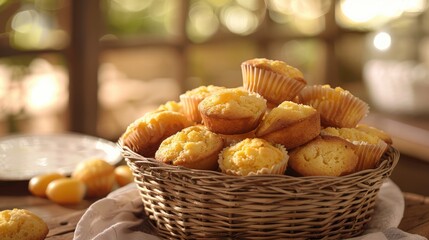 Aufkleber - Cornmeal Cornbread Mini Corn Muffins in Basket