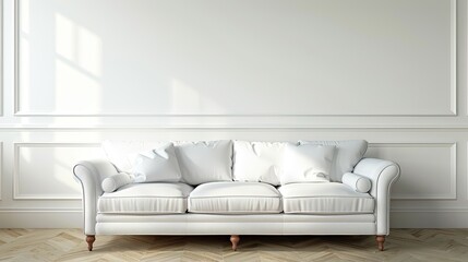 Poster - Horizontal view of white sofa in empty interior