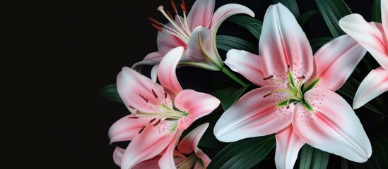 Poster - Bright pink and white Belladonna lily blooms. Copy space image. Place for adding text and design