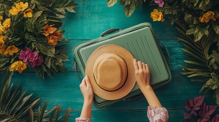 Canvas Print - Pair of hands packing a suitcase for holiday 