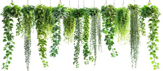 Wall Mural - green hanging plant collection isolated on white background. Copy space image. Place for adding text and design