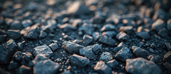 Poster - Selective focus on the foreground featuring numerous small stones with a blurred background of additional stones Copy space available for use