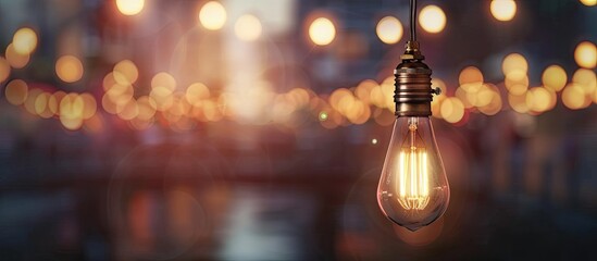 Poster - classic retro incandescent led electric lamp on a blurred background vintage light bulb. copy space 