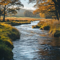 Wall Mural - Serene River Flowing Through Picturesque Landscape