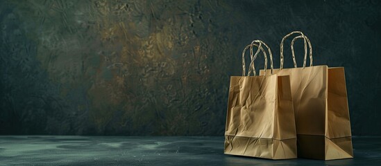 Poster - paper and cardboard shopping bags storage and utilization of bags grocery packing dark backdrop copy