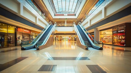 Sticker - Blank advertising mockup for advertisement at the shopping mall or A mockup poster stands within a shopping Centre mall 