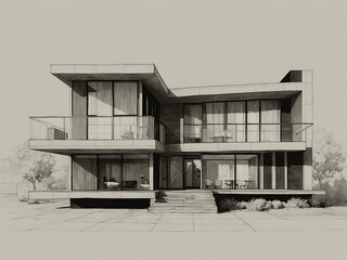 Abstract architectural drawing of a modern home.