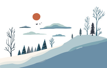 Wall Mural - winter landscape background with mountain,tree.editable vector illustration for postcard horizontal 