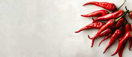 Canvas Print - a bunch of red chillies on a white table with room for text. Copy space image. Place for adding text and design