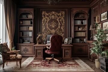 Grand Victorian style Home office interior