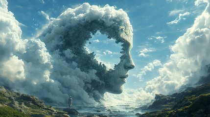 Wall Mural - Surreal Landscape with a Cloud Head: A Dreamlike Vision