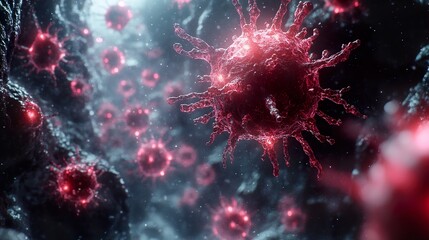 Wall Mural - microscopic view of a virus: a 3d rendering of a cell