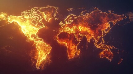 Poster - Fiery World Map with Glowing Edges for Global Themes