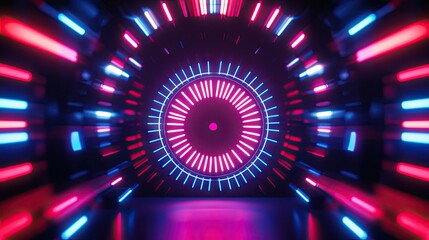 Poster - Close-up of a neon-lit dartboard with vivid colors glowing in the darkness, symbolizing focus, competition,