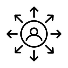 Poster - Information dissemination icon featuring a central figure with arrows pointing in various directions