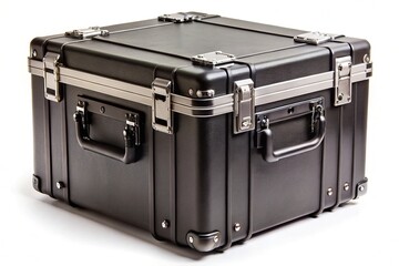 Low angle shot of a black heavy-duty case for fragile equipment