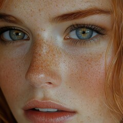 Canvas Print - Close Up Portrait of a Woman with Freckles and Blue Eyes