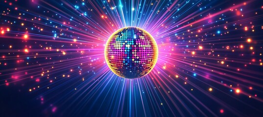 Wall Mural - colorful disco light with sunburst light effect background. generative ai technology.