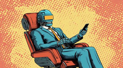 Wall Mural - the businessman passed away at work, but his robot chair keeps working for him, even answering messa
