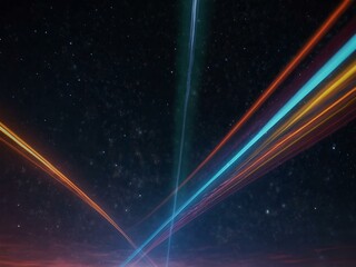 Colorful neon light trails in space.