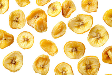 Poster - Crispy dried banana chips scattered ,Isolated on transparent background