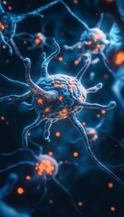 Poster - 3D Render of Neuron Connections, Neural Network, Synapses, Brain Activity, Neuroscience Illustration