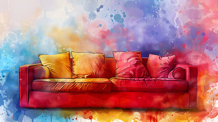 Cushion furniture Background watercolor