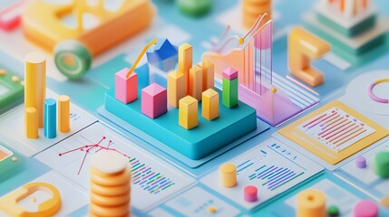 Business strategy concept. Business financials, leadership, direction and growth, planning. 3d render illustration. 