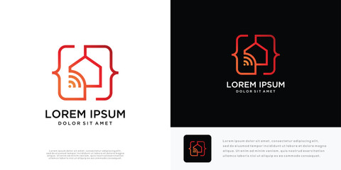 House code logo design vector illustration. House and code logo icon.