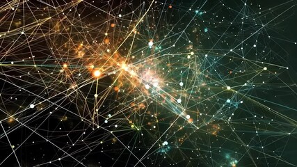 Poster - Interconnected network of nodes and lines against starry backdrop symbolizes technology, communication, and data in digital world