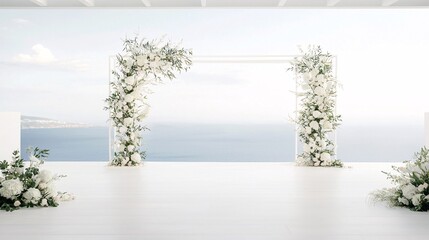 Poster - Wedding arch backdrop with geometric shapes creating a modern and artistic look