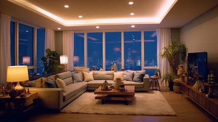 Sticker - Modern Living Room with City Lights