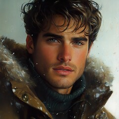 Poster - Intense Gaze: A Portrait of a Man in Winter