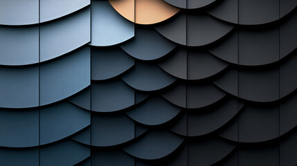 Aufkleber - Textured layers of blue and dark panels creating a wave-like design illuminated by soft light