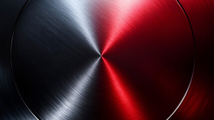 Aufkleber - Close-up of polished circular metal surface displaying a gradient from red to silver under soft lighting in an artistic setting