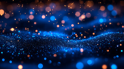 Aufkleber - Colorful abstract background with shimmering blue and orange particles creating a dreamy effect in soft focus during nighttime
