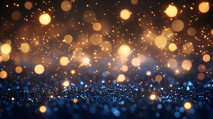 Aufkleber - Captivating golden and blue sparkles create a mesmerizing atmosphere in a dimly lit setting during a festive celebration at night