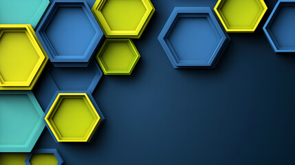 Aufkleber - Colorful geometric hexagons in blue and lime green create a vibrant abstract design on a dark background
