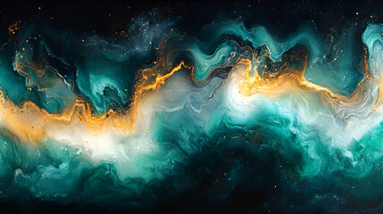 Aufkleber - Vivid abstract cosmic artwork showcasing swirling colors of teal, orange, and white against a dark background