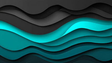 Aufkleber - Abstract layered waves in dark and teal shades creating a modern design aesthetic for backgrounds and textures