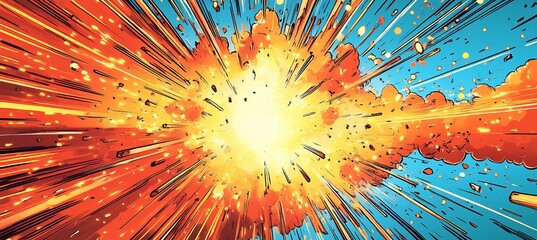 Explosion blast energy cartoon style background. Generative AI technology.