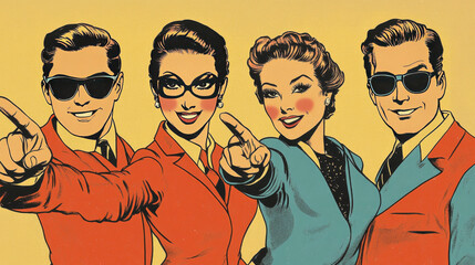 Wall Mural - this is a fun, retro-style illustration showing people pointing. it's perfect for advertising or ann