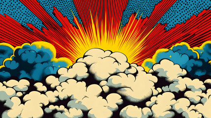 Sticker - Retro Comic Book Style Cloud Burst Explosion Design