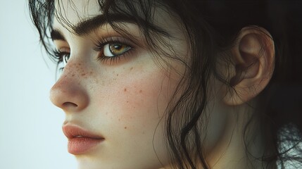 Poster - Close-Up Portrait of a Thoughtful Woman with Freckles